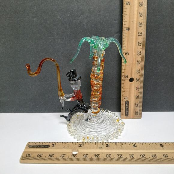 Hand Blown Spun Art Glass Man Fishing Under Palm Tree Figurine - Picture 11 of 11
